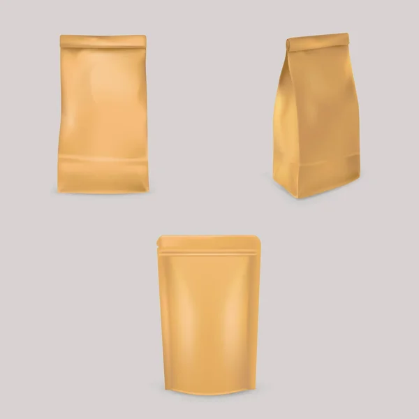 Vektör çizimler kahverengi kağıt torba ambalaj ve paketleme, depolama ürünleri için bir dizi. — Stok Vektör