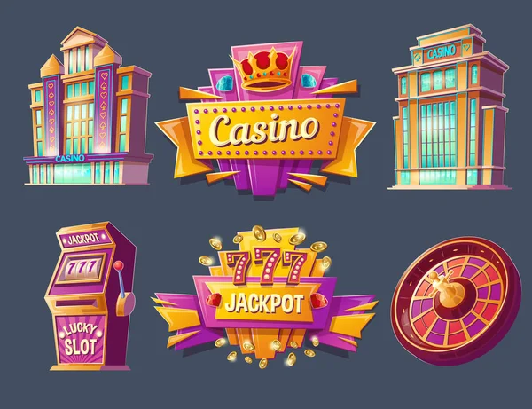Εικονίδια του καζίνο κτίρια και πινακίδες — Διανυσματικό Αρχείο