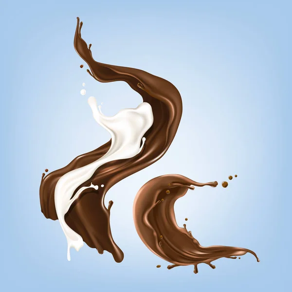 热巧克力飞溅与牛奶 — 图库矢量图片