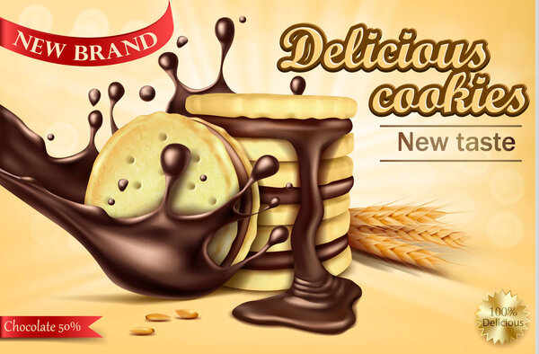 Рекламный баннер шоколадных бутербродов с печеньем
