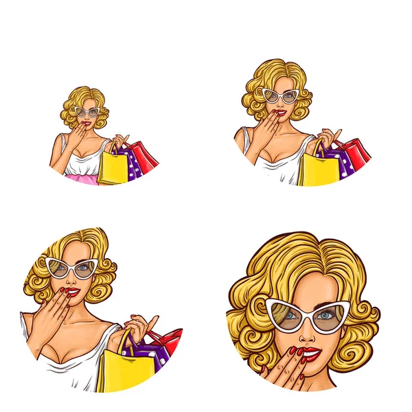 Conjunto de iconos de avatar redondos de arte pop vectorial para usuarios de redes sociales, blogs, iconos de perfil . — Archivo Imágenes Vectoriales