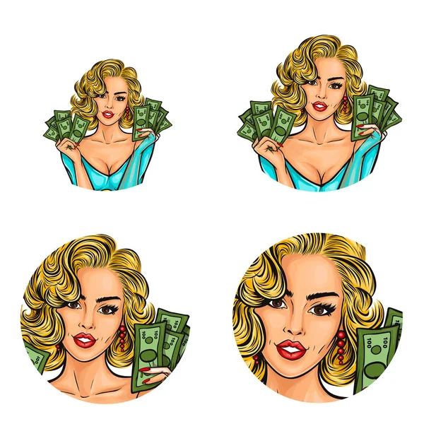 Set di icone avatar rotonde vettoriali pop art per gli utenti di social network, blog, icone del profilo . — Vettoriale Stock
