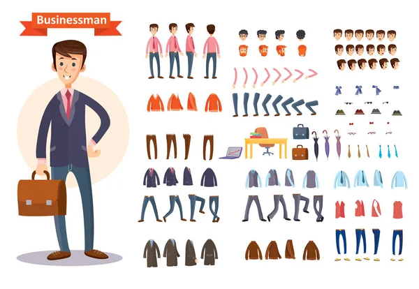 Set of vector cartoon illustrations for creating a character, businessman. — Stock Vector