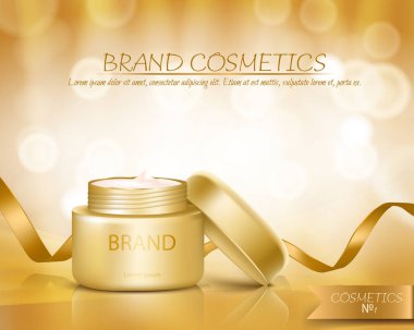 Altın kavanoz açık kapak ile kozmetik krem dolu