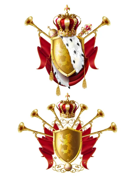 Couronnes royales d'or, fanfares, sceptre et orbe — Image vectorielle