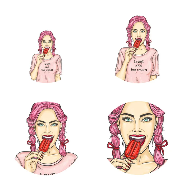 Pop art round avatar icons for users of social networking Stock Illustration
