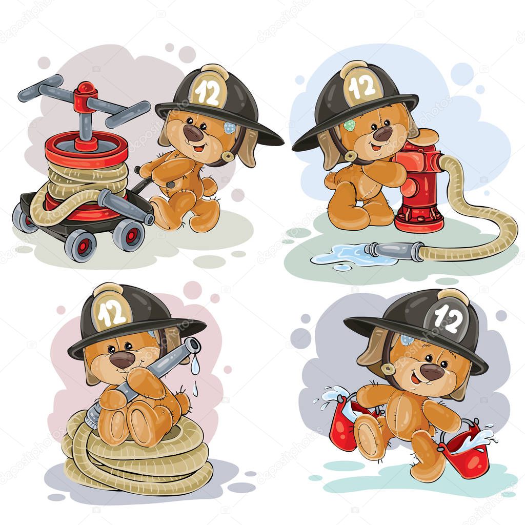 Teddy bear firefighter with rescue equipment