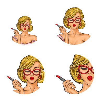 Vektör pop sanat dizi avatar simgeleri kullanıcıların sosyal ağ, Bloglar, profili simgeleri için yuvarlak.