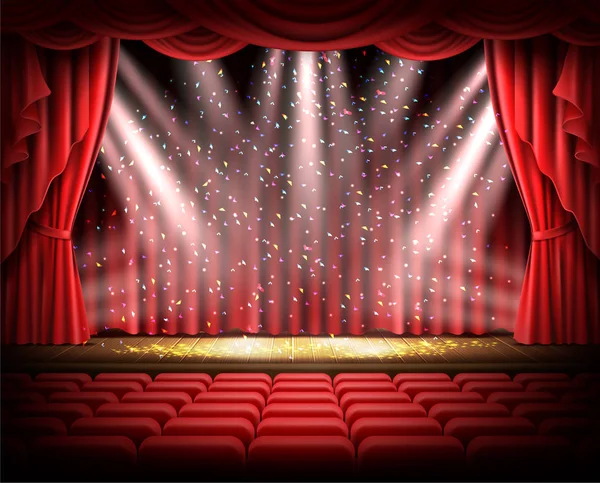 Red curtain and empty theatrical scene — Stock Vector