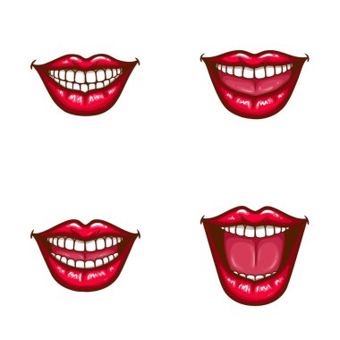 Seksi kadın dudakları parlak kırmızı ruj ayarla