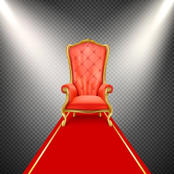 Sedia trono realistica vettoriale con tappeto rosso — Vettoriale Stock