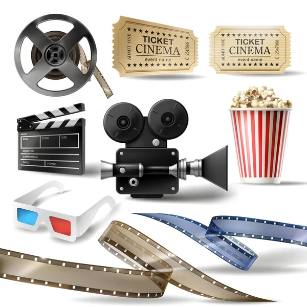 Cinema clipart av realistiska 3d-objekt — Stock vektor