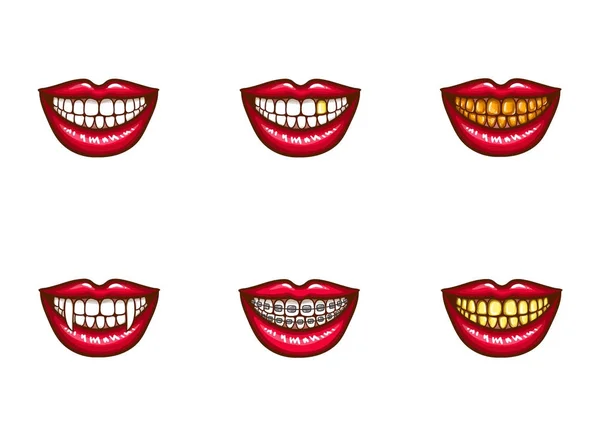 Clipart από κόκκινα γυναικεία χείλη για οδοντιατρική σχεδιασμό — Διανυσματικό Αρχείο