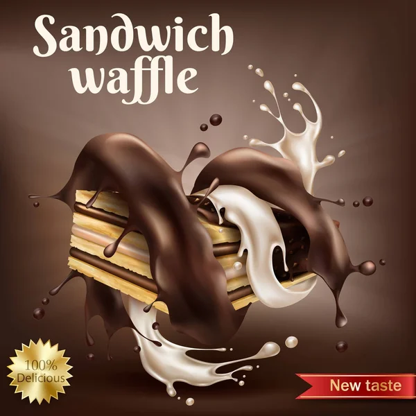 Wafel met chocolade en romige vulling — Stockvector