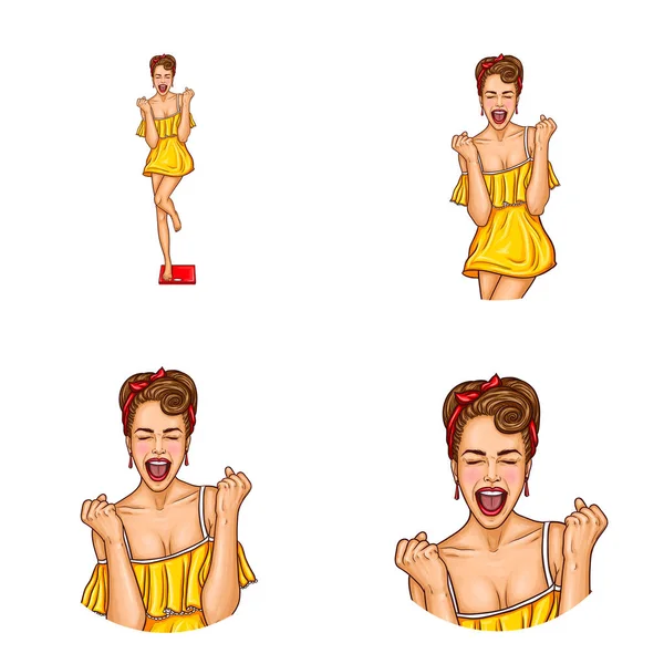 Vektör kadın yuvarlak avatarları, pop sanat tarzı ayarla