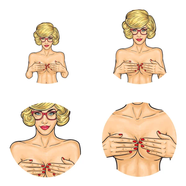 Векторная обнаженная девушка, покрывающая грудь, поп-арт аватары — стоковый вектор