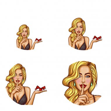 Pop art kadın yuvarlak avatarlar illüstrasyon vektör