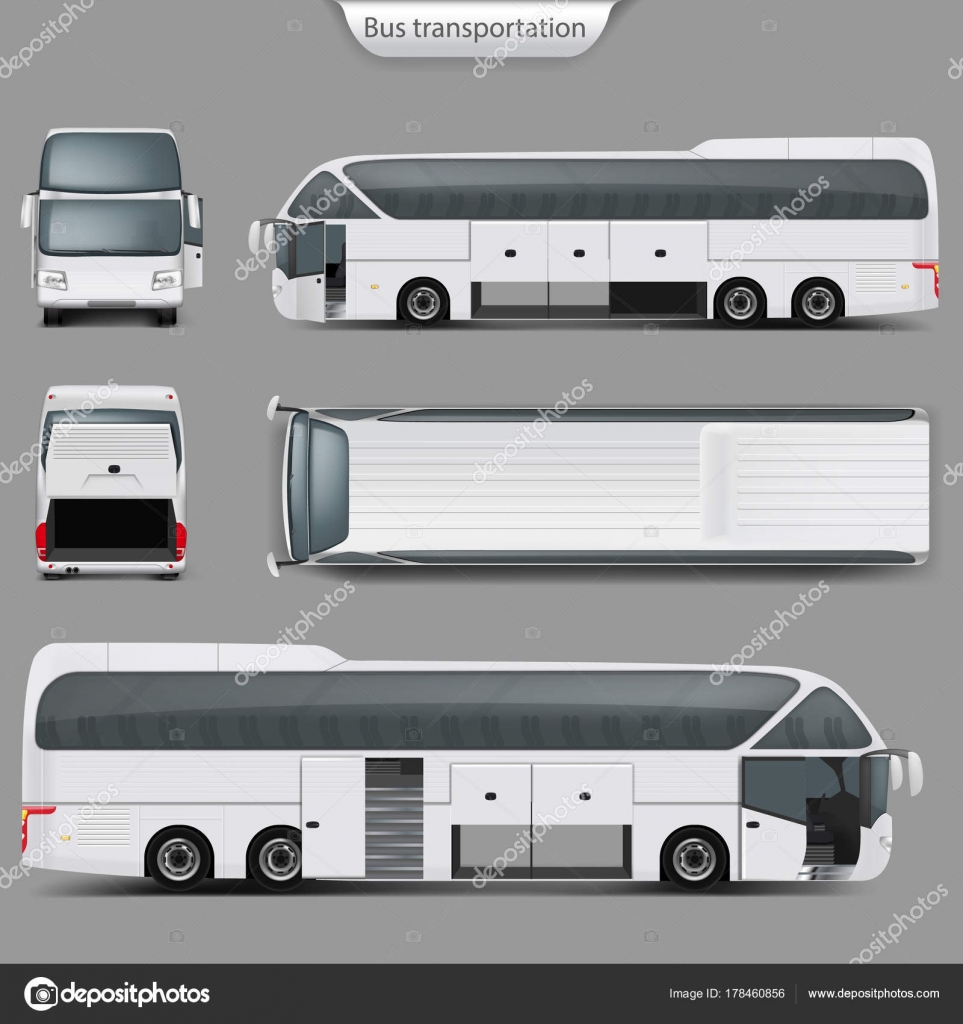 Download Vector Realistic Coach Bus Mockup Back Top View Vector Image By C Vectorpocket Vector Stock 178460856
