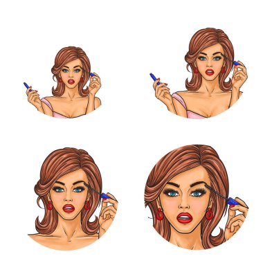 Vektör pop sanat dizi avatar simgeleri kullanıcıların sosyal ağ, Bloglar, profili simgeleri için yuvarlak.