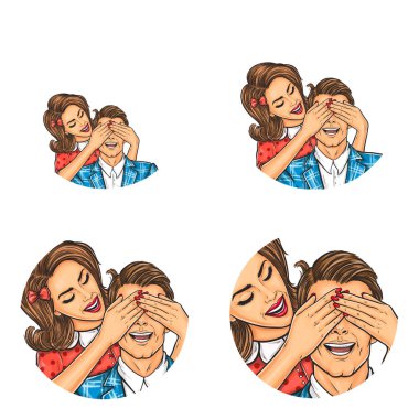 Vektör pop sanat dizi avatar simgeleri kullanıcıların sosyal ağ, Bloglar, profili simgeleri için yuvarlak.