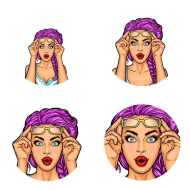 Vektör pop sanat dizi avatar simgeleri kullanıcıların sosyal ağ, Bloglar, profili simgeleri için yuvarlak.
