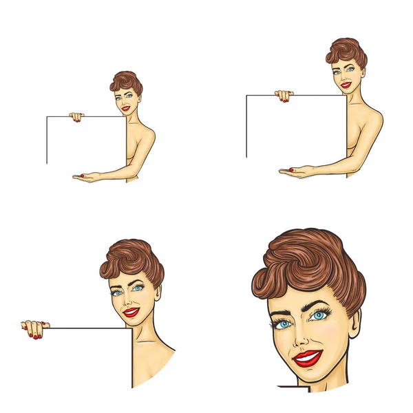 Vector uppsättning med kvinnliga avatarer i pop art-stil — Stock vektor