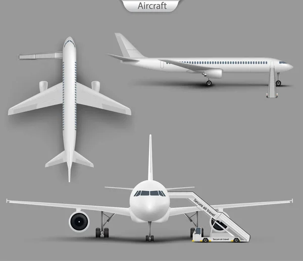 Aviones realistas vectoriales, juego de maquetas de avión — Vector de stock