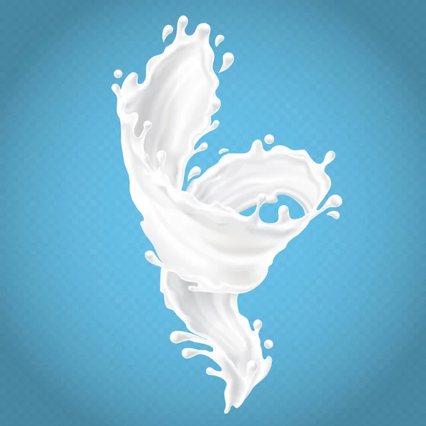 Realistické mléko stříkající izolované na modrém pozadí — Stockový vektor