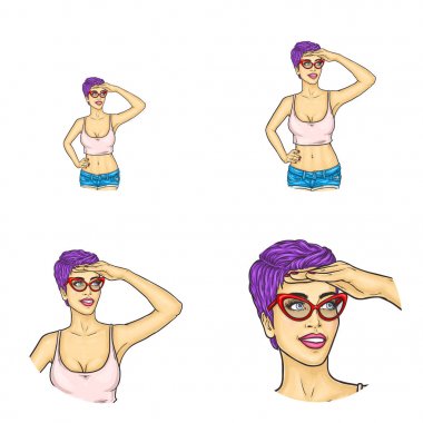 El, yüz kapsayan vektör kız pop sanat avatar