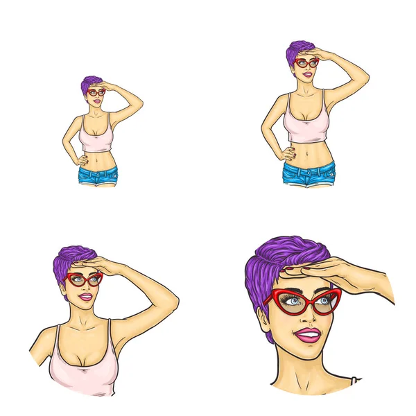 Vektor girl pokrývající obličej ručně, pop-art avatar — Stockový vektor