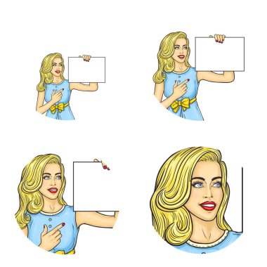 Boş kağıt işaret tutan vektör kız