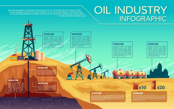 Infografica sull'estrazione dell'industria petrolifera vettoriale — Vettoriale Stock