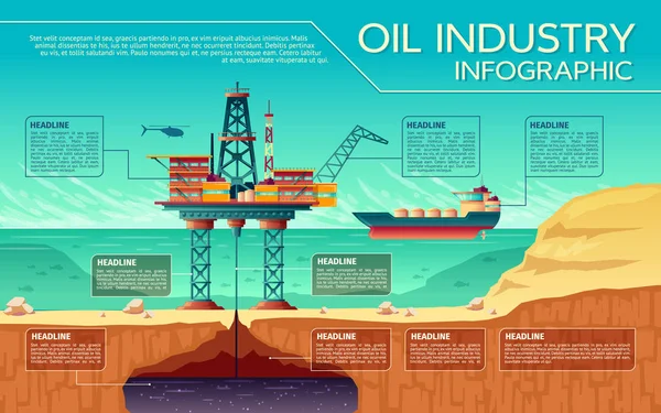 Infográficos da indústria petrolífera vetorial Plataforma offshore —  Vetores de Stock