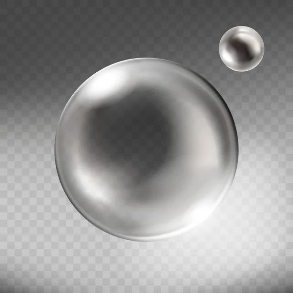 矢量逼真的玻璃银球 光泽空洞的水晶地球仪 珍珠与反射 灰色透明背景插图 闪亮的3D 魔术抽象圆球为装饰设计 — 图库矢量图片