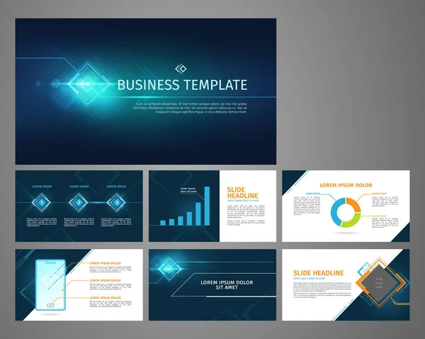 Conjunto Modelos Negócio Vetorial Banner Abstrato Azul Apresentação Com Infográficos —  Vetores de Stock