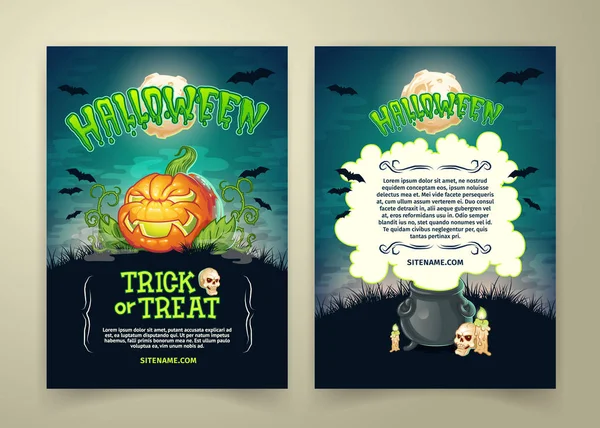 Halloween Trick Treat Party Vector Posters Template Invitation Card Cartoon — Stock Vector