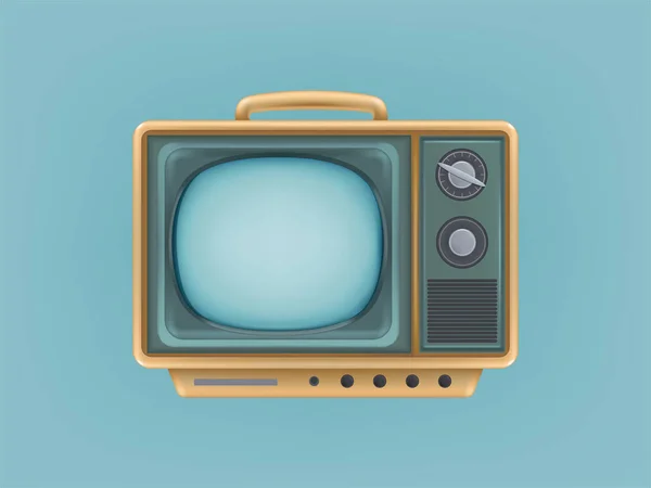 Vektor ilustrasi vintage tv set, televisi. Tampilan video listrik retro untuk siaran, berita, jaringan, web - Stok Vektor