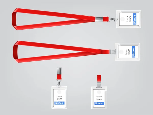 Dowód osobisty lub plakietkę wektor dostęp z tworzywa sztucznego lub przekazać odznaki realistyczny zestaw na białym tle na smycz — Wektor stockowy