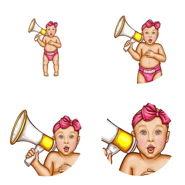 Vektör megafon avatar simgeleri ile kız bebek — Stok Vektör