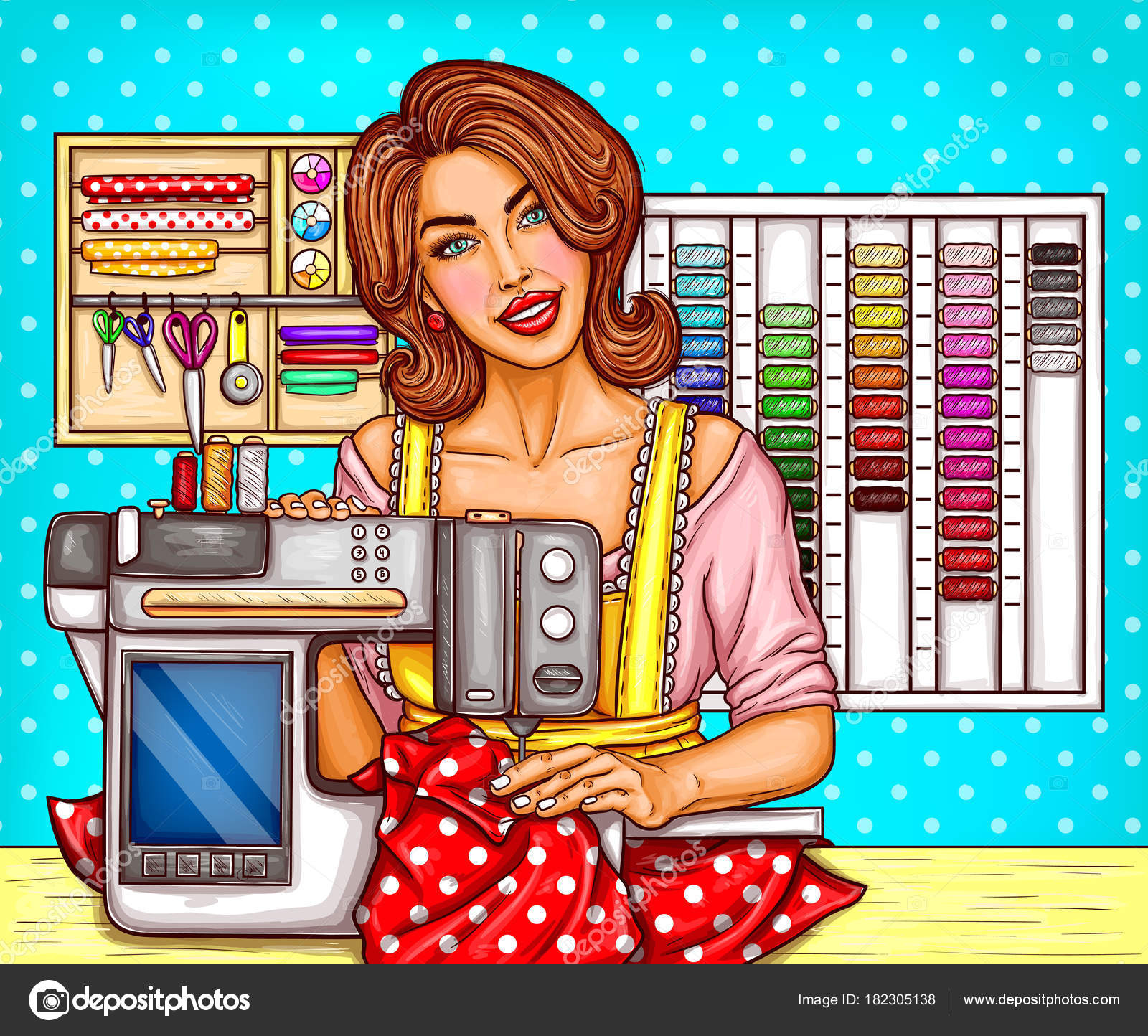 Pink modern electronic sewing machine dressmakers Vector Image