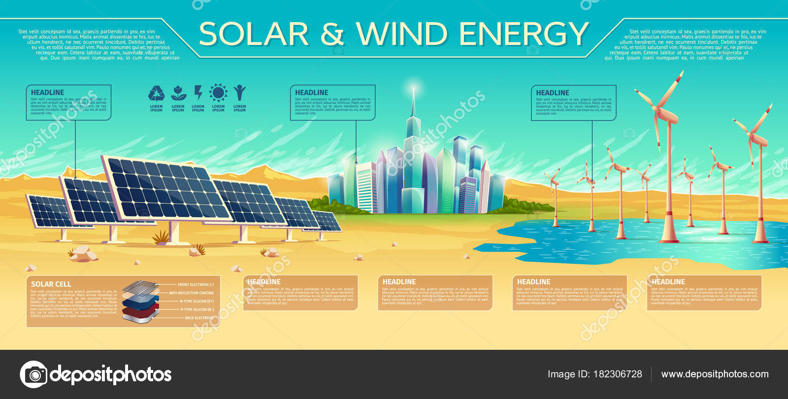Solar and wind energy vector concept illustration Stock Vector by