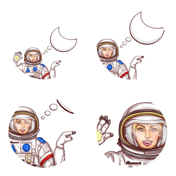 Vektor lány űrhajós avatar szövegbuborék-ikon — Stock Vector