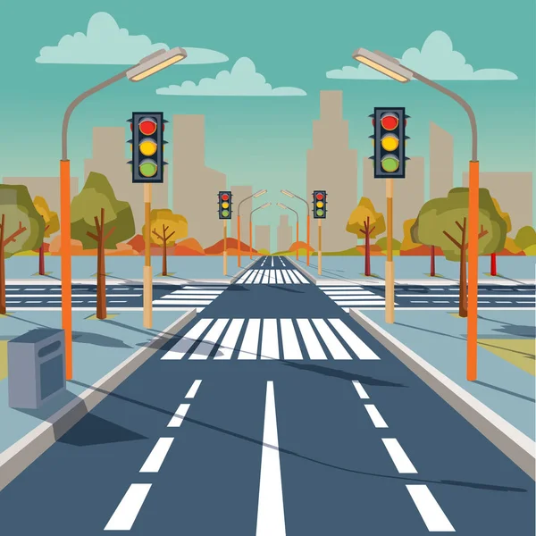 交通信号灯的矢量城市十字路口 — 图库矢量图片