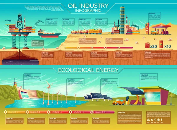 Infográficos de energia ecológica da indústria de óleo vetorial —  Vetores de Stock