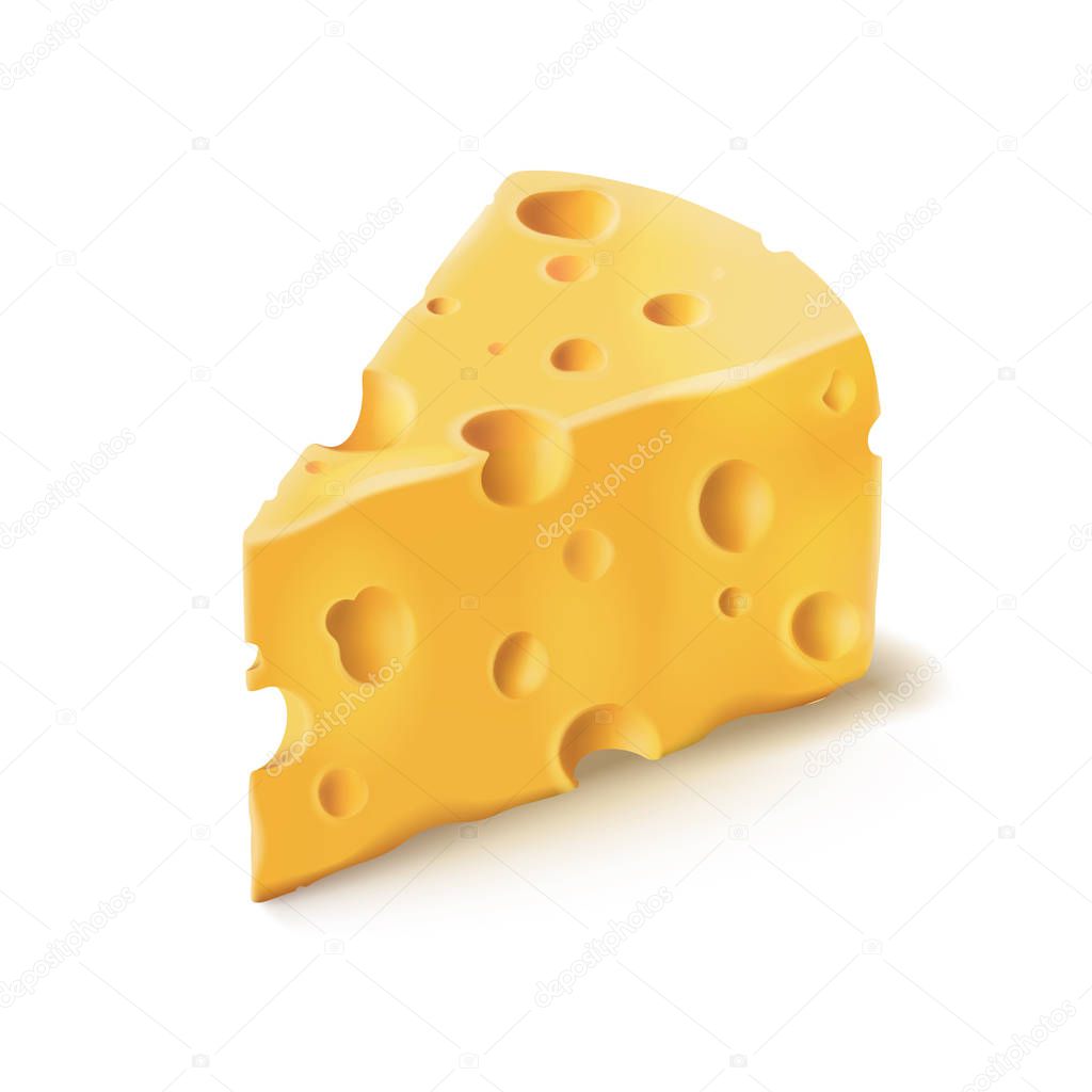 Cheese piece with holes vector 3D realistic dairy food icon