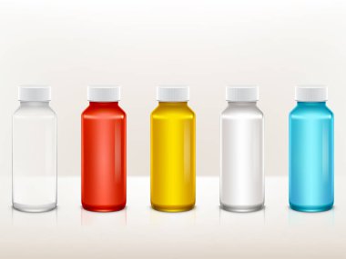 Vektör gerçekçi plastik tıbbi, boya şişe ayarla