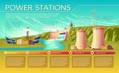 Vektör elektrik santrallar infographics şablonu