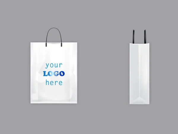 3D vector blanco bolsa de compras con asas negras — Vector de stock