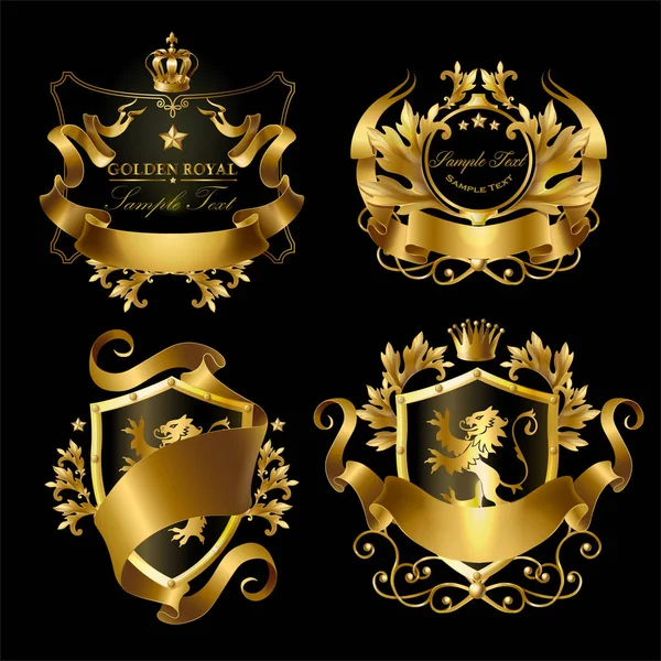 矢量金色皇家贴有皇冠, 盾牌, 丝带, 狮子, 星星。网页设计、促销用金标签模板 — 图库矢量图片