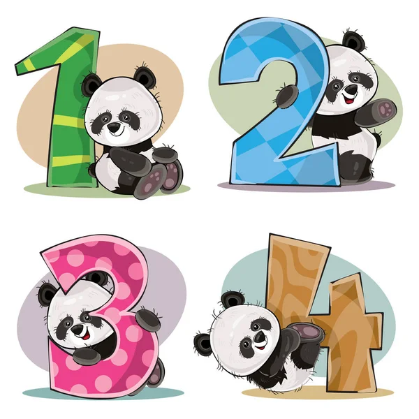 Conjunto vectorial de osos panda bebé lindo con números — Archivo Imágenes Vectoriales